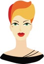 Portrait of a young European girl with a fashionable haircut in an evening dress. Red-haired girl. Flat Vector illustratio